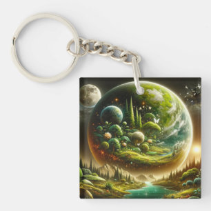Magische fantasieplaneet met hemelse Natuur Sleutelhanger