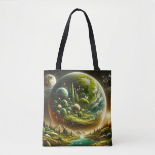 Magische fantasieplaneet met hemelse Natuur Tote Bag