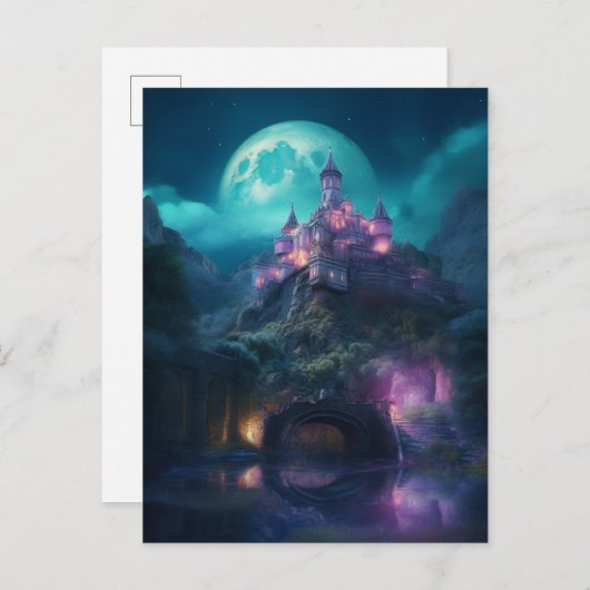 Magische Fantasy Castle Full Moon Briefkaart (Voorkant / Achterkant)