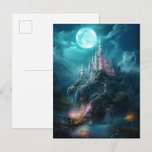 Magische Fantasy Castle Full Moon Briefkaart (Voorkant / Achterkant)