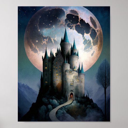 Magische Fantasy Castle Full Moon Poster (Voorkant)