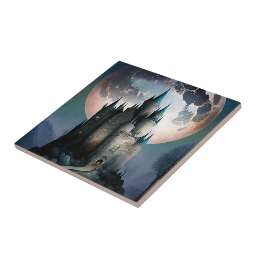 Magische Fantasy Castle Full Moon Tegeltje (Zijkant)