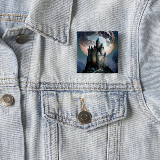 Magische Fantasy Castle Full Moon Vierkante Button 5,1 Cm (In situ)