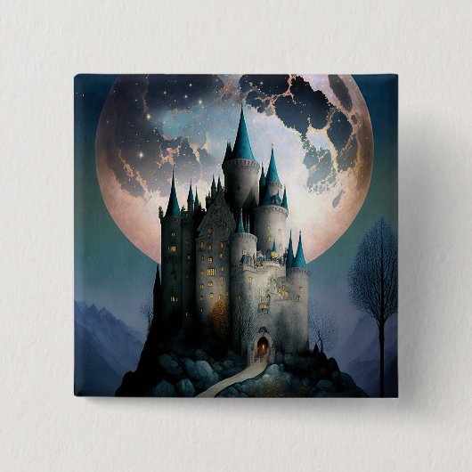 Magische Fantasy Castle Full Moon Vierkante Button 5,1 Cm (Voorkant)