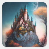 Magische Fantasy Castle Square Sticker (Voorkant)
