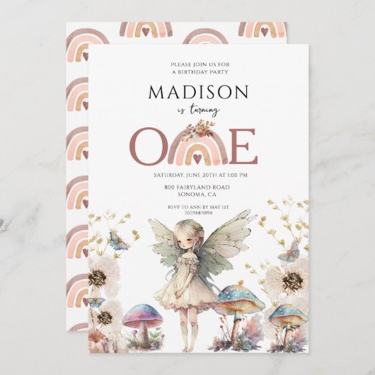 Magische fee 1e verjaardag kaart (Voorkant / Achterkant)