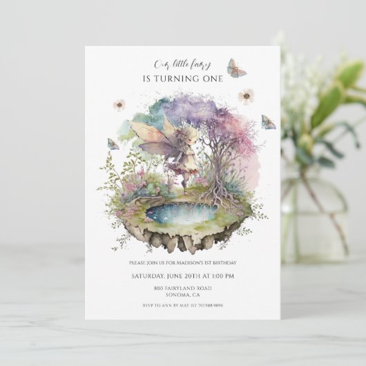 Magische fee betoverd bos 1e verjaardag kaart (Staand voorkant)