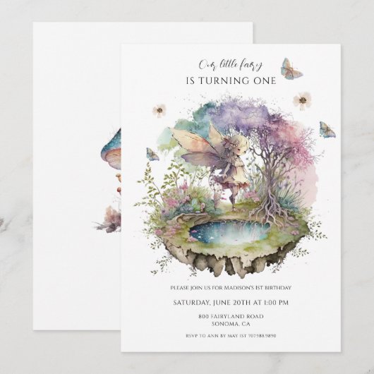 Magische fee betoverd bos 1e verjaardag kaart (Voorkant / Achterkant)