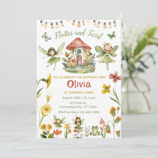 Magische fee betoverd bos meisje verjaardag kaart (Staand voorkant)