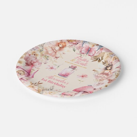 Magische fee bloementuin Pixie 1e verjaardag Papieren Bordje (Gekanteld)