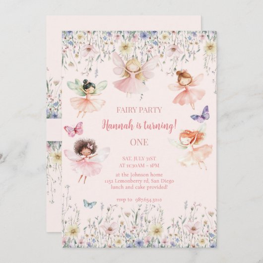 Magische fee Eerste Verjaardag, Fairy Bash Kaart (Voorkant / Achterkant)