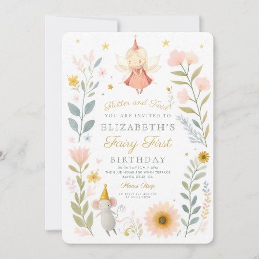 Magische Fee Eerste Verjaardag Paddestoel Woodland Kaart (Voorkant)