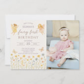 Magische fee Eerste Verjaardag Uitnodigen met foto Kaart (Voorkant)