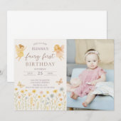 Magische fee Eerste Verjaardag Uitnodigen met foto Kaart (Voorkant / Achterkant)