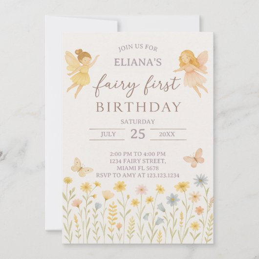 Magische fee eerste verjaardag uitnodiging (Voorkant)