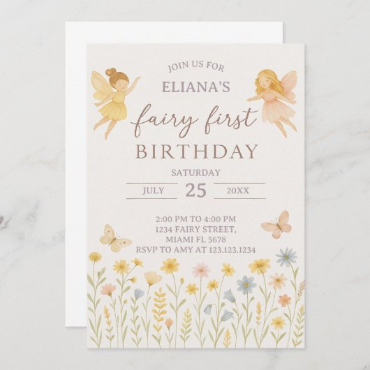 Magische fee eerste verjaardag uitnodiging (Voorkant / Achterkant)