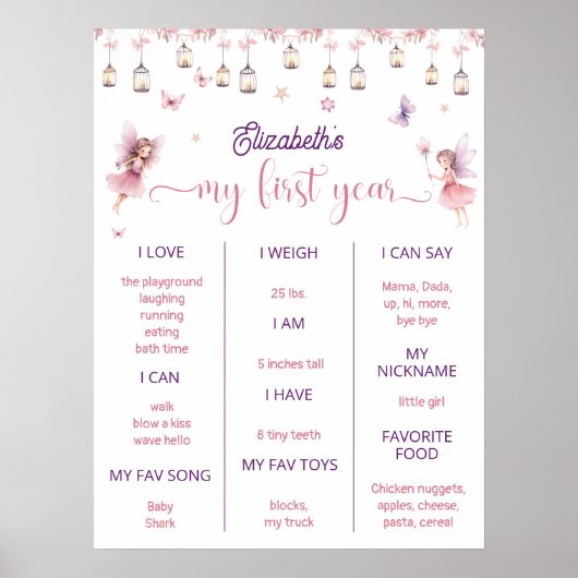 Magische Fee Eerste Verjaardagsfeestmijlpaal Poster (Voorkant)