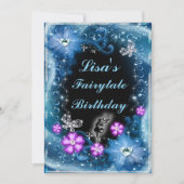 Magische fee en vlinders blauwe bloemen verjaardag kaart (Voorkant)