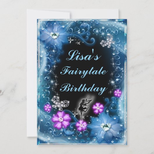 Magische fee en vlinders blauwe bloemen verjaardag kaart (Voorkant)
