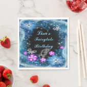 Magische fee en vlinders blauwe bloemen verjaardag servet (Insitu)