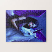 Magische fee met eenhoorn met Paarse en blauwe Legpuzzel (Horizontaal)