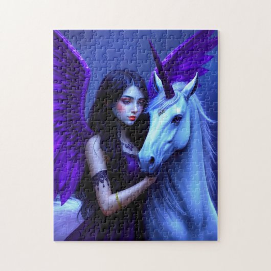 Magische fee met eenhoorn met Paarse en blauwe Legpuzzel (Verticaal)