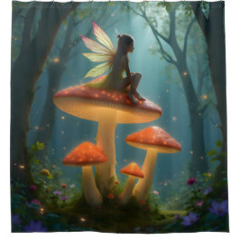 Magische fee op neon paddenstoelen douchegordijn