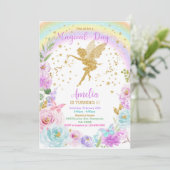 Magische Fee Regenboog Bloemen Verjaardag Uitnodig Kaart (Staand voorkant)