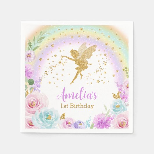 Magische fee regenboog verjaardag servetten (Voorkant)