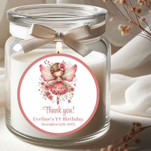 Magische Fee Roze Bloemen Meisje Verjaardagssticke Ronde Sticker