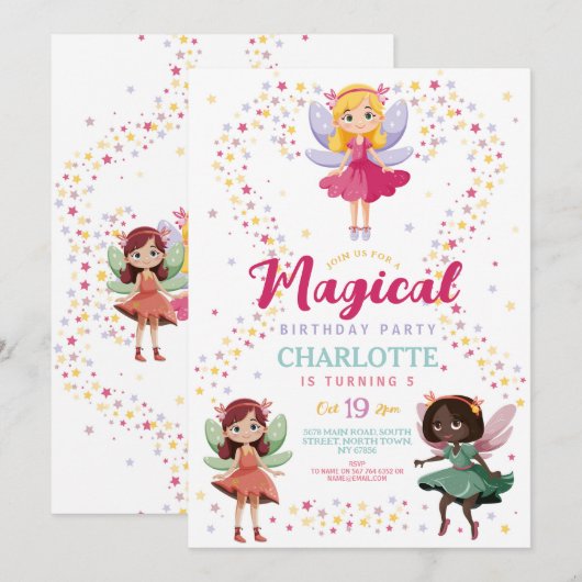 Magische Fee Verjaardagsfeestje Wands Fairies Kaart (Voorkant / Achterkant)