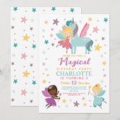 magische fee verjaardagsfeestjes wands pegasus kaart (Voorkant / Achterkant)