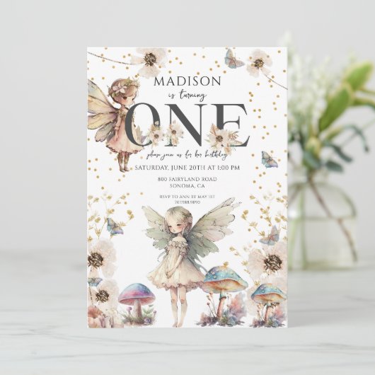 Magische feeën 1e verjaardag kaart (Staand voorkant)