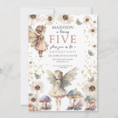 Magische feeën 5e verjaardag feestuitnodiging kaart (Voorkant)