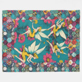 Magische feeën en bloemenzeshoek patchwork fleece deken (Voorkant (Horizontaal))
