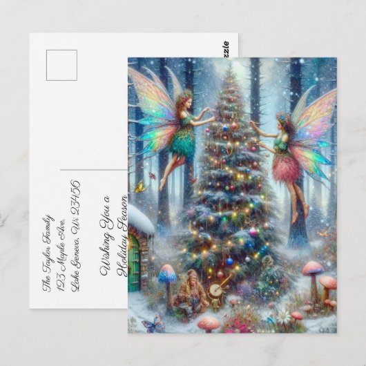 Magische feeën en elfen kerstboom briefkaart (Voorkant / Achterkant)