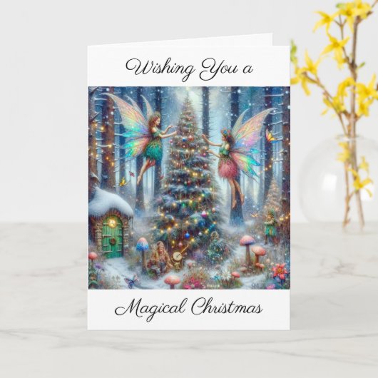 Magische feeën en elfen kerstboom kaart (Gele Bloem)