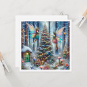 Magische feeën en elfen kerstboom kaart (Voorkant / Achterkant in situ)