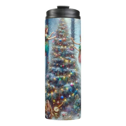 Magische feeën en elfen kerstboom thermosbeker (Voorkant)