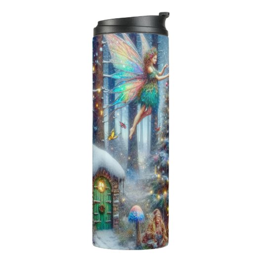 Magische feeën en elfen kerstboom thermosbeker (Gedraaid links)
