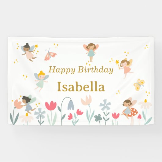 Magische feeën verjaardagsfeestbanner spandoek (Horizontaal)