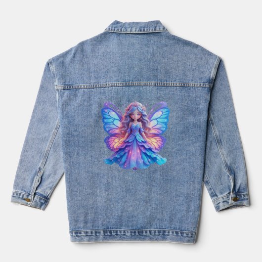 Magische Feeënprinses met Glanzende Vlindervleugel Denim Jacket (Achterkant)