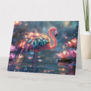 Magische Flamingo Fantasy Art met kleurrijke veren Kaart