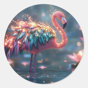 Magische Flamingo Fantasy Art met kleurrijke veren Ronde Sticker