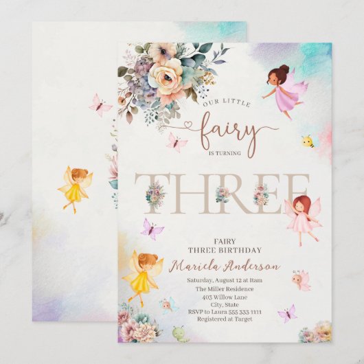 Magische Floral Fairy Princess draait om drie mani Kaart (Voorkant / Achterkant)