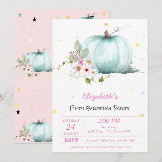 Magische Floral Pumpkin Stars Birthday Kaart (Voorkant / Achterkant)