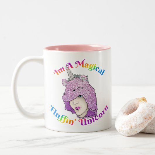 Magische fluffin Unicorn Two-Tone Mok (Met donut)