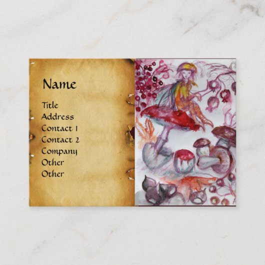 MAGISCHE FOLLET VAN Antiek MUSHROOMS-perkament Visitekaartje (Voorkant)
