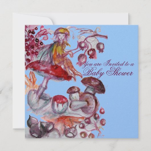MAGISCHE FOLLET VAN MUSHROOMS BLUE BABY BOY SHOWER KAART (Voorkant)