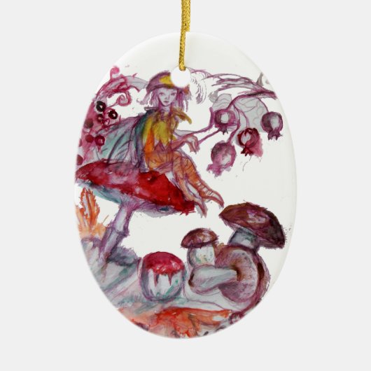 MAGISCHE FOLLET VAN PADDENSTOELEN Rood Witte Bloem Keramisch Ornament (Voorkant)